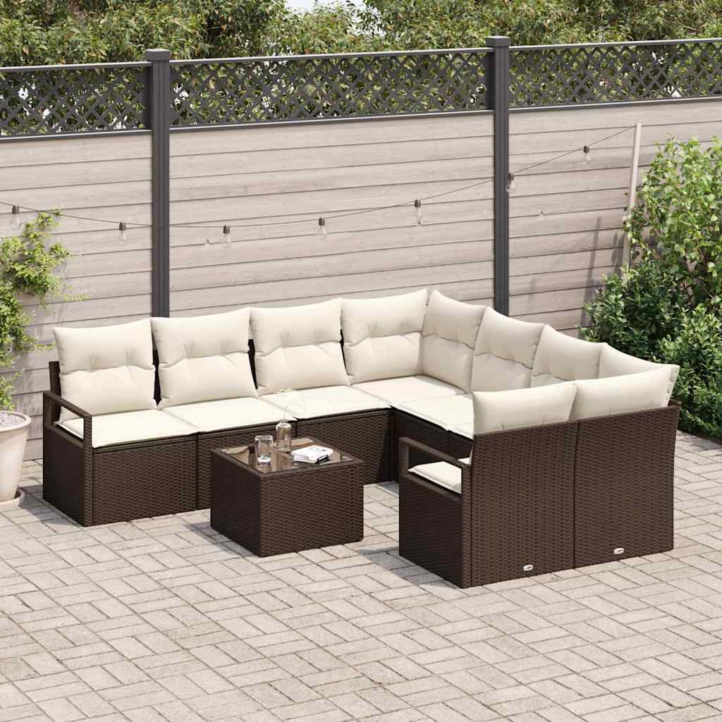Sofa Sæt 9 stk. 8-Antal sæder Brun og Creme polyrattan