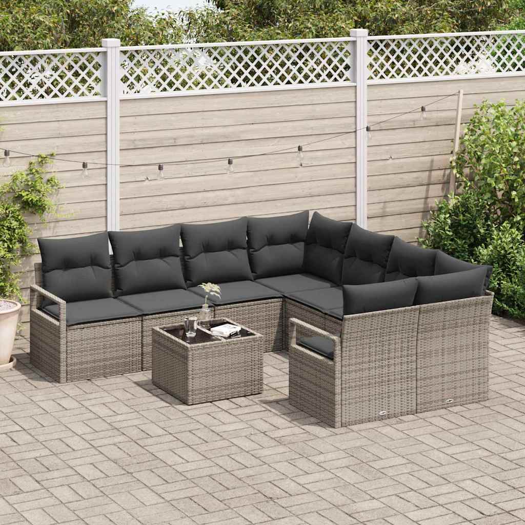 Sofa Sæt 9 stk. 8-Antal sæder Grå polyrattan