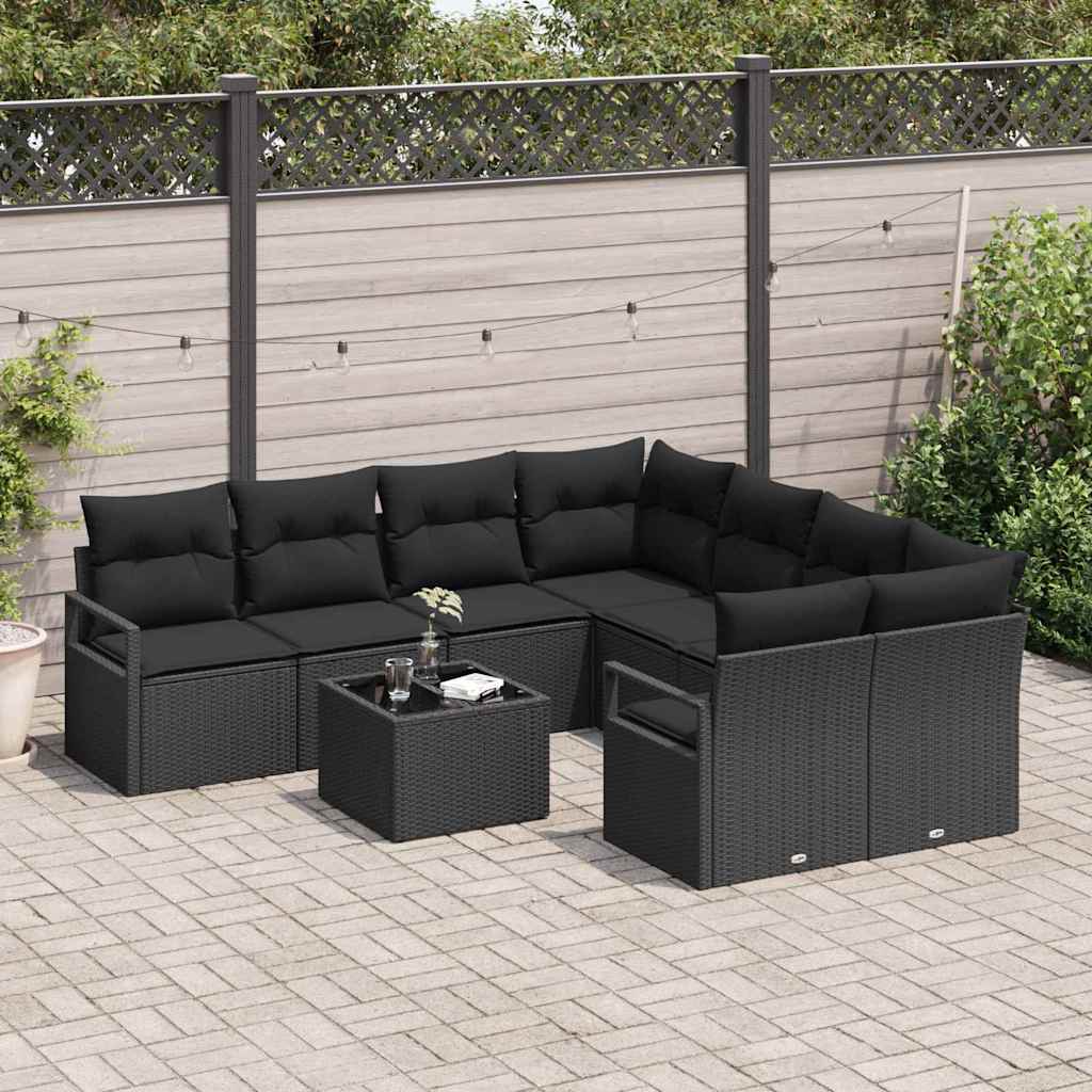 Sofa Sæt 9 stk. 8-Antal sæder Sort polyrattan