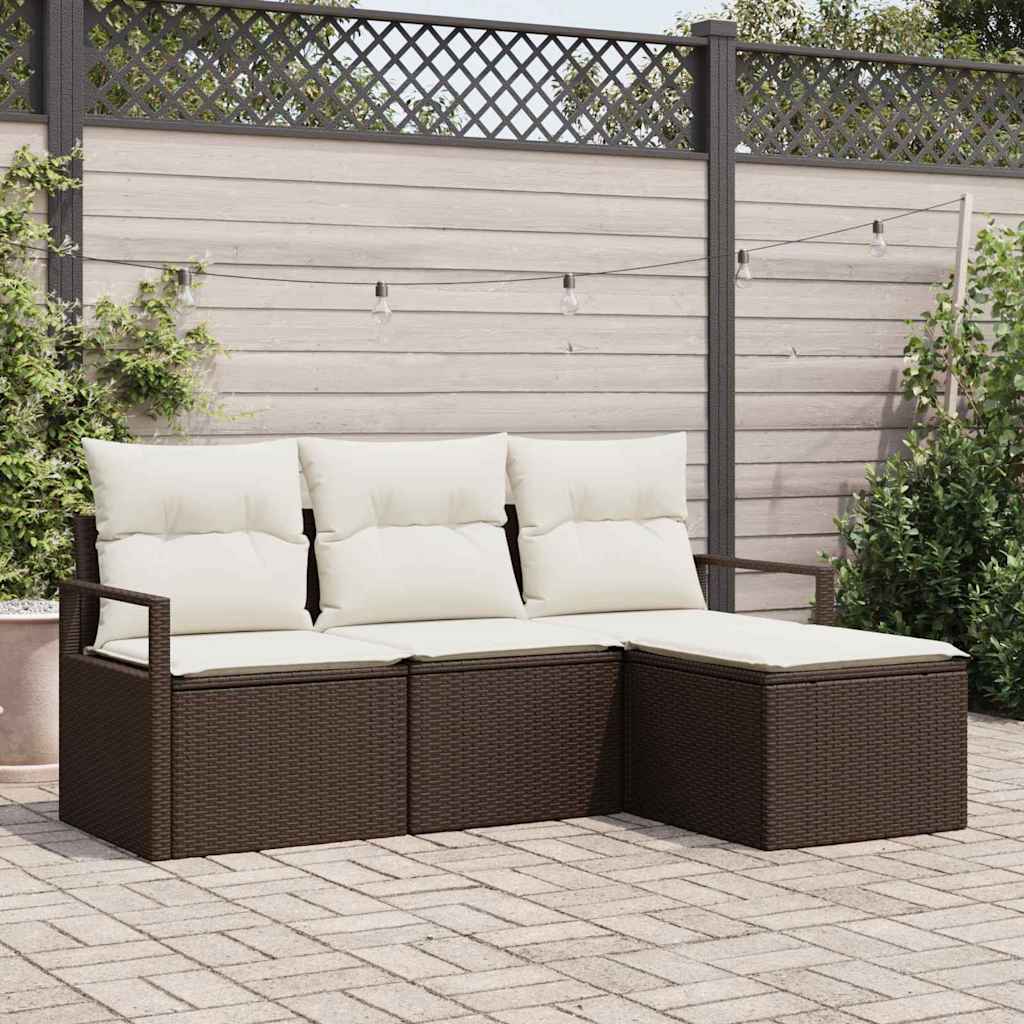 Sofa Sæt 4 stk. Brun og Creme polyrattan