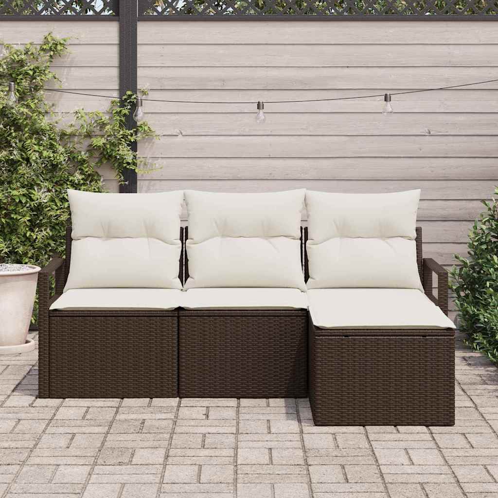 Sofa Sæt 4 stk. Brun og Creme polyrattan