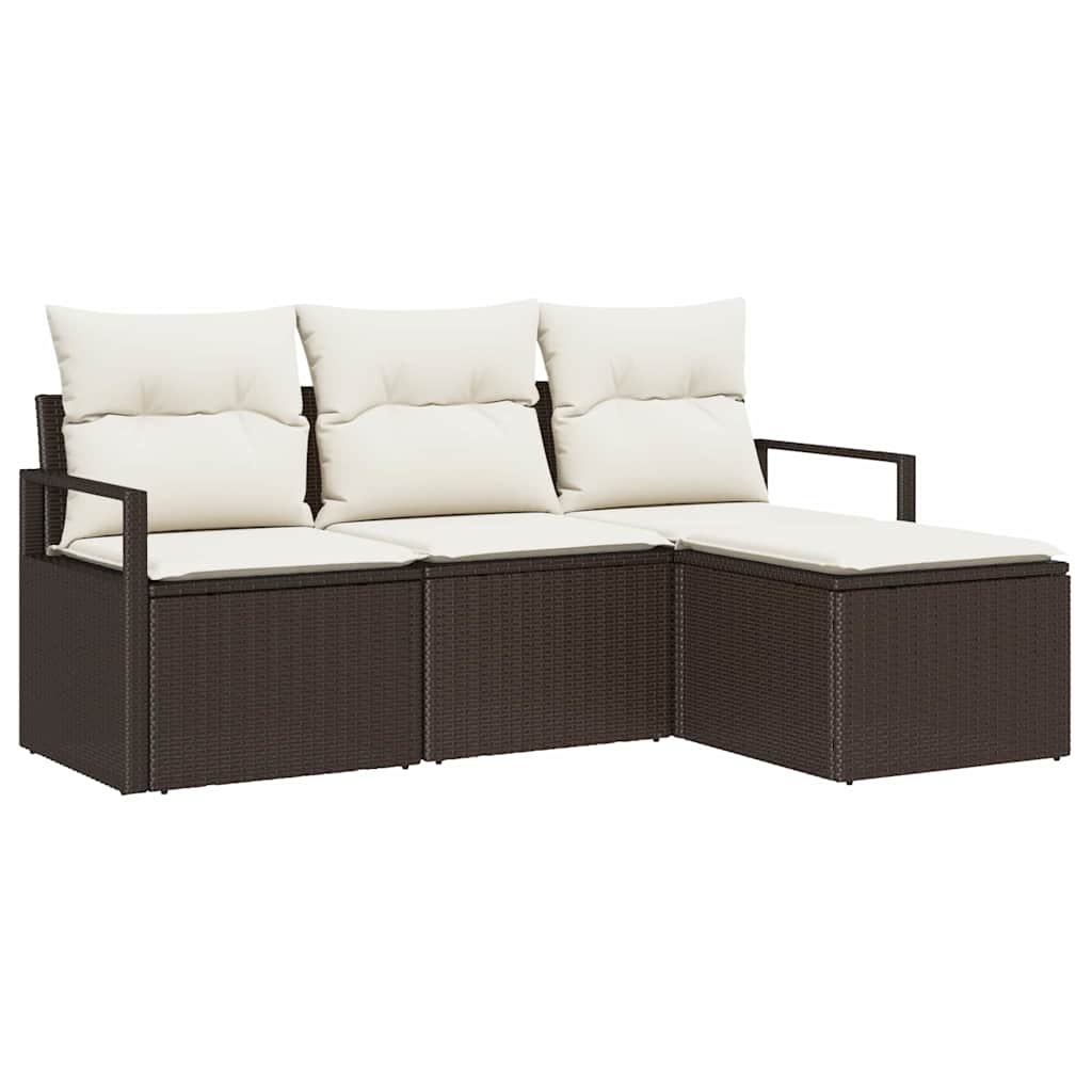 Sofa Sæt 4 stk. Brun og Creme polyrattan