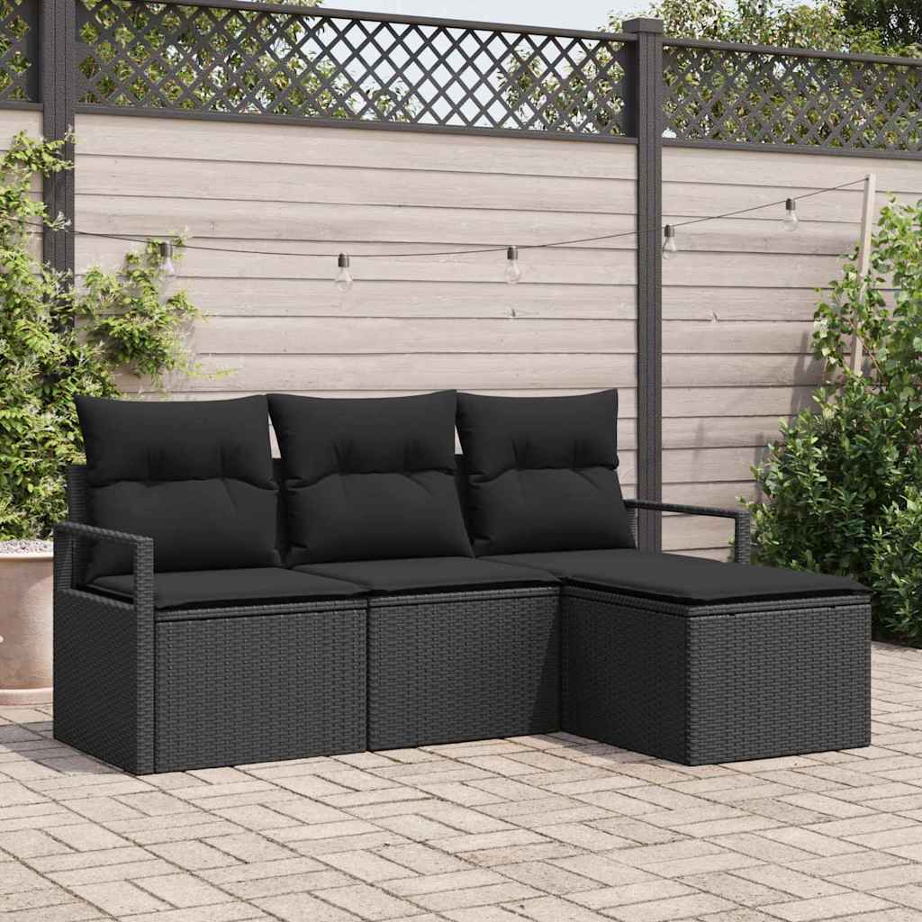Sofa Sæt 4 stk. Sort polyrattan