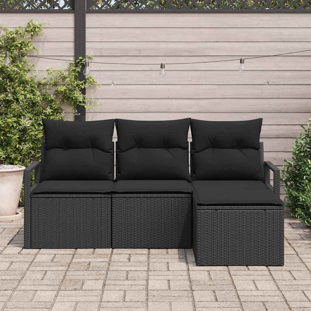 Sofa Sæt 4 stk. Sort polyrattan