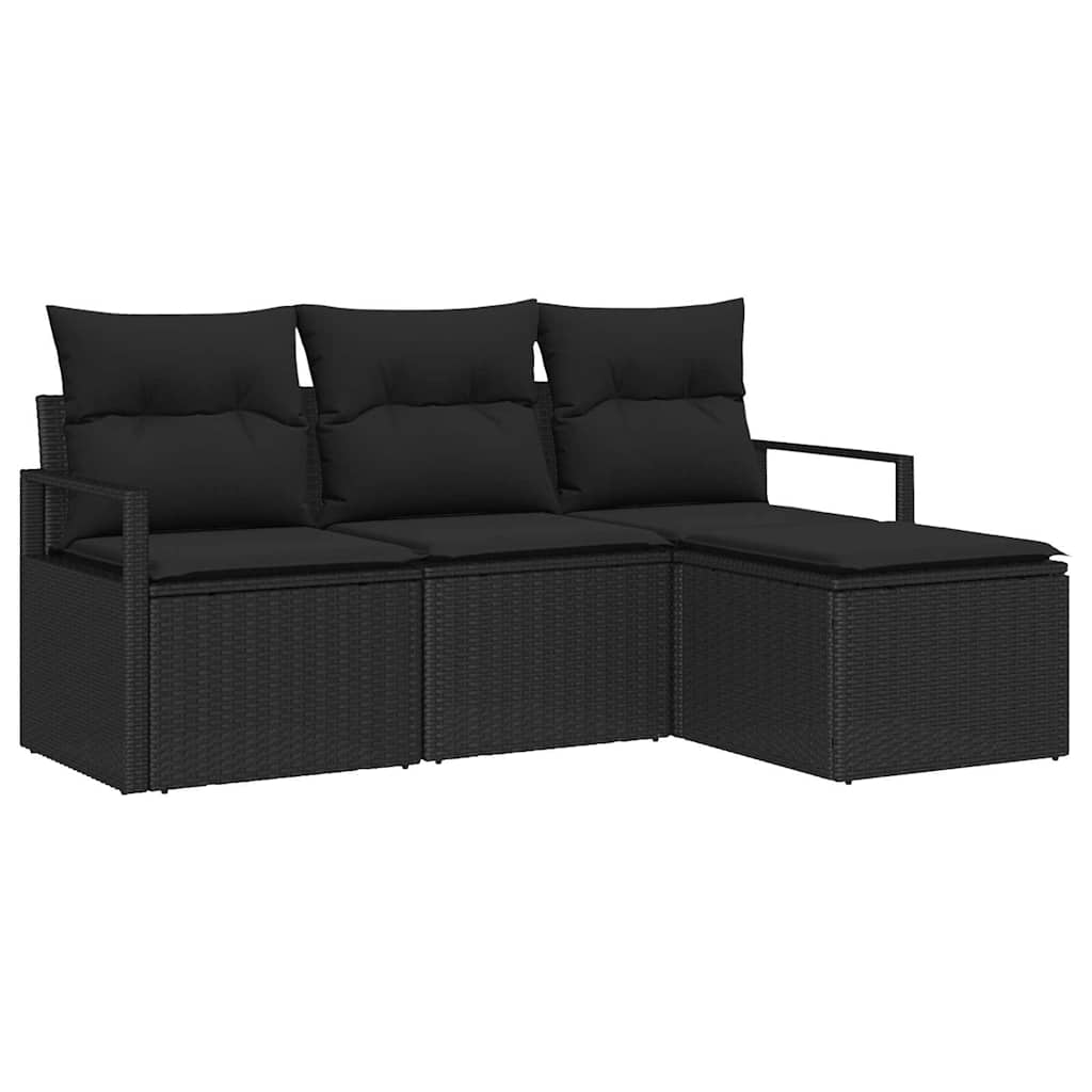 Sofa Sæt 4 stk. Sort polyrattan
