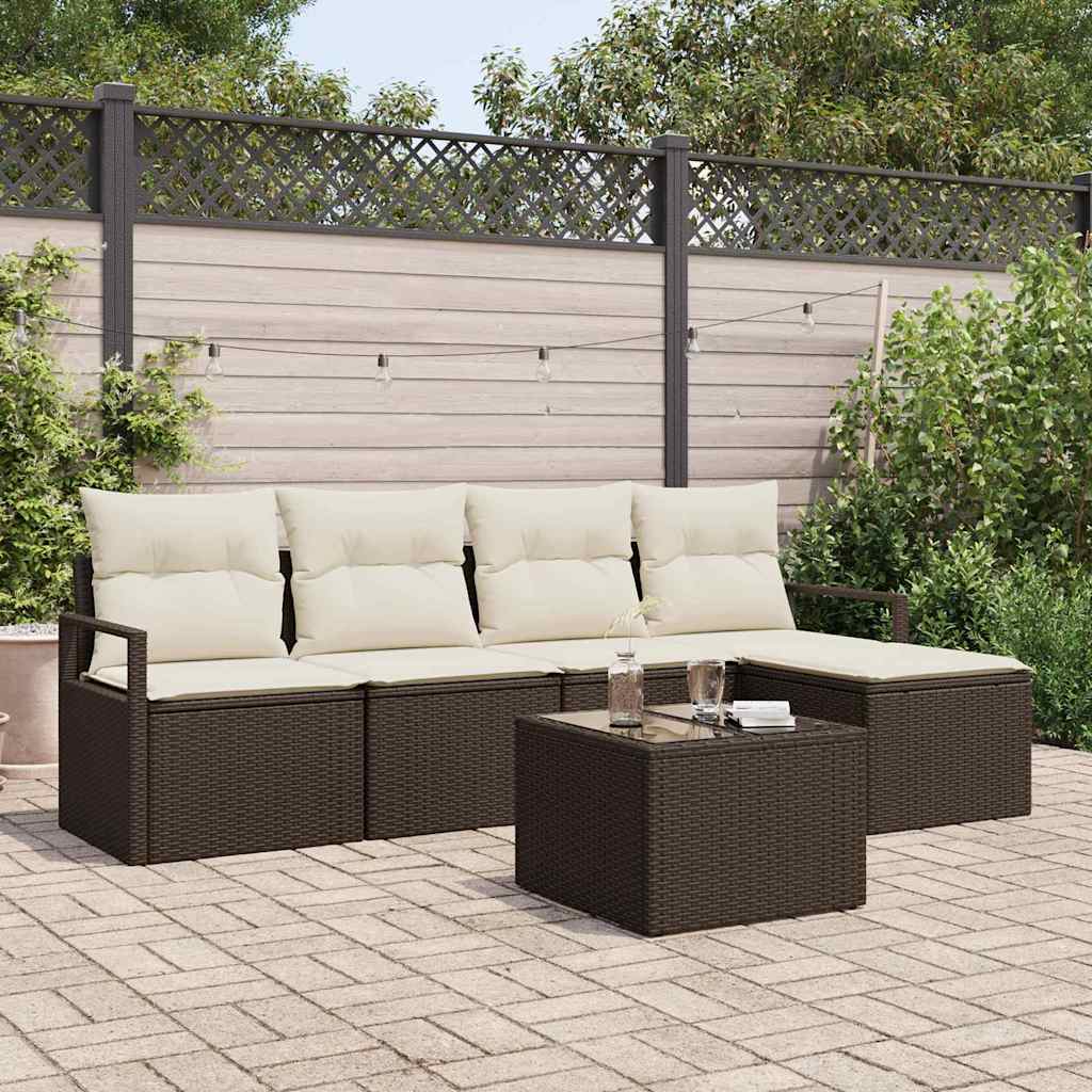Sofa Sæt 6 stk. Brun og Creme polyrattan