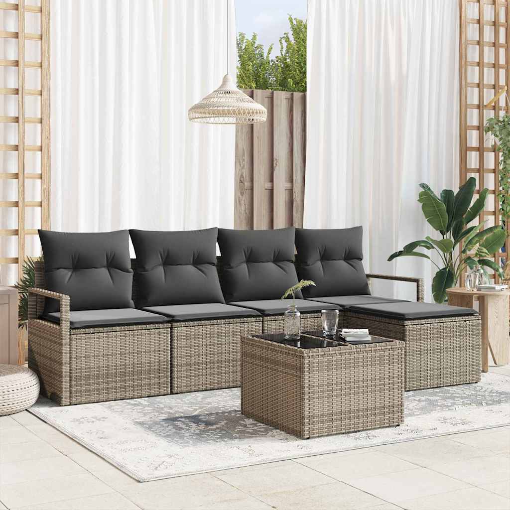 Sofa Sæt 6 stk. Lysegrå polyrattan