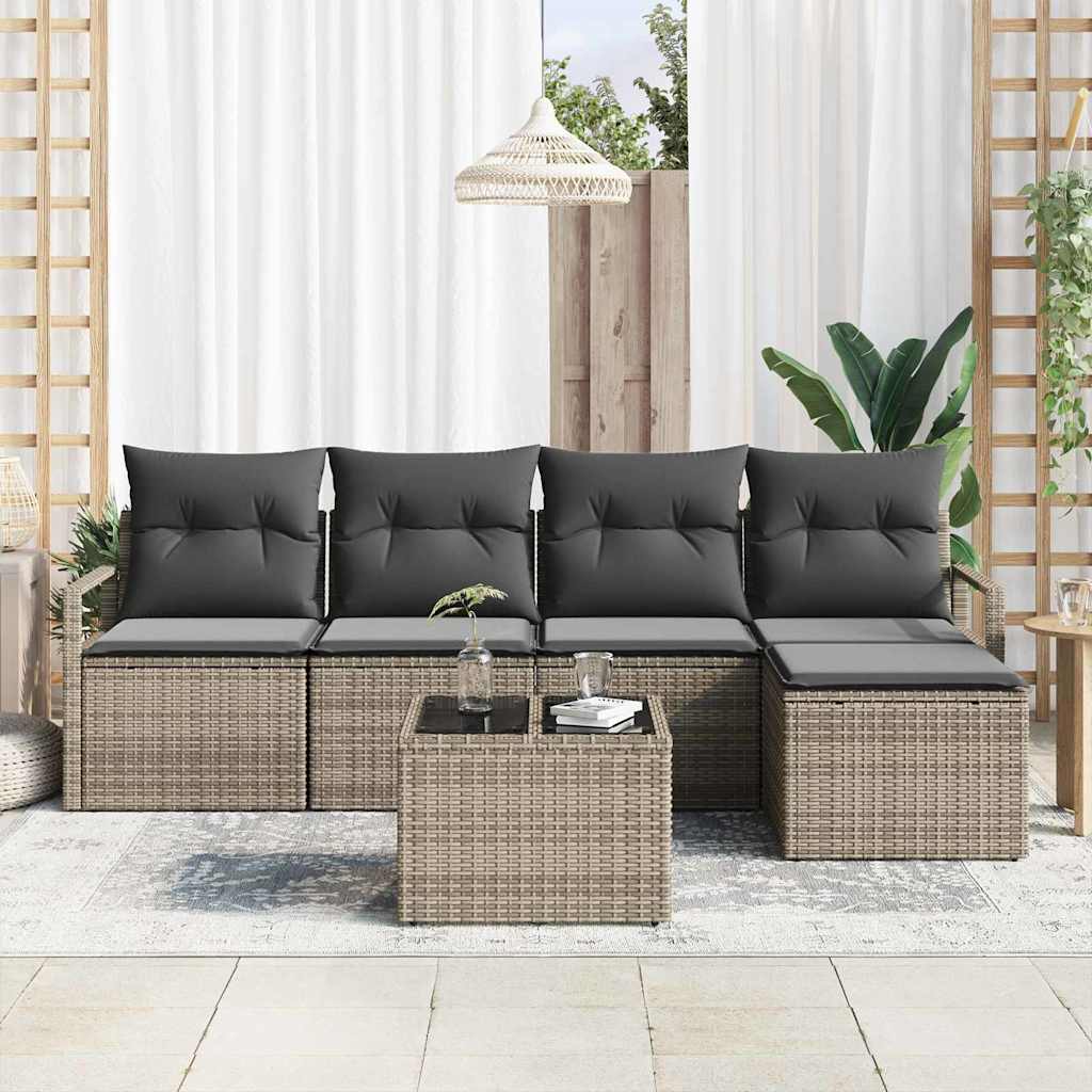 Sofa Sæt 6 stk. Lysegrå polyrattan