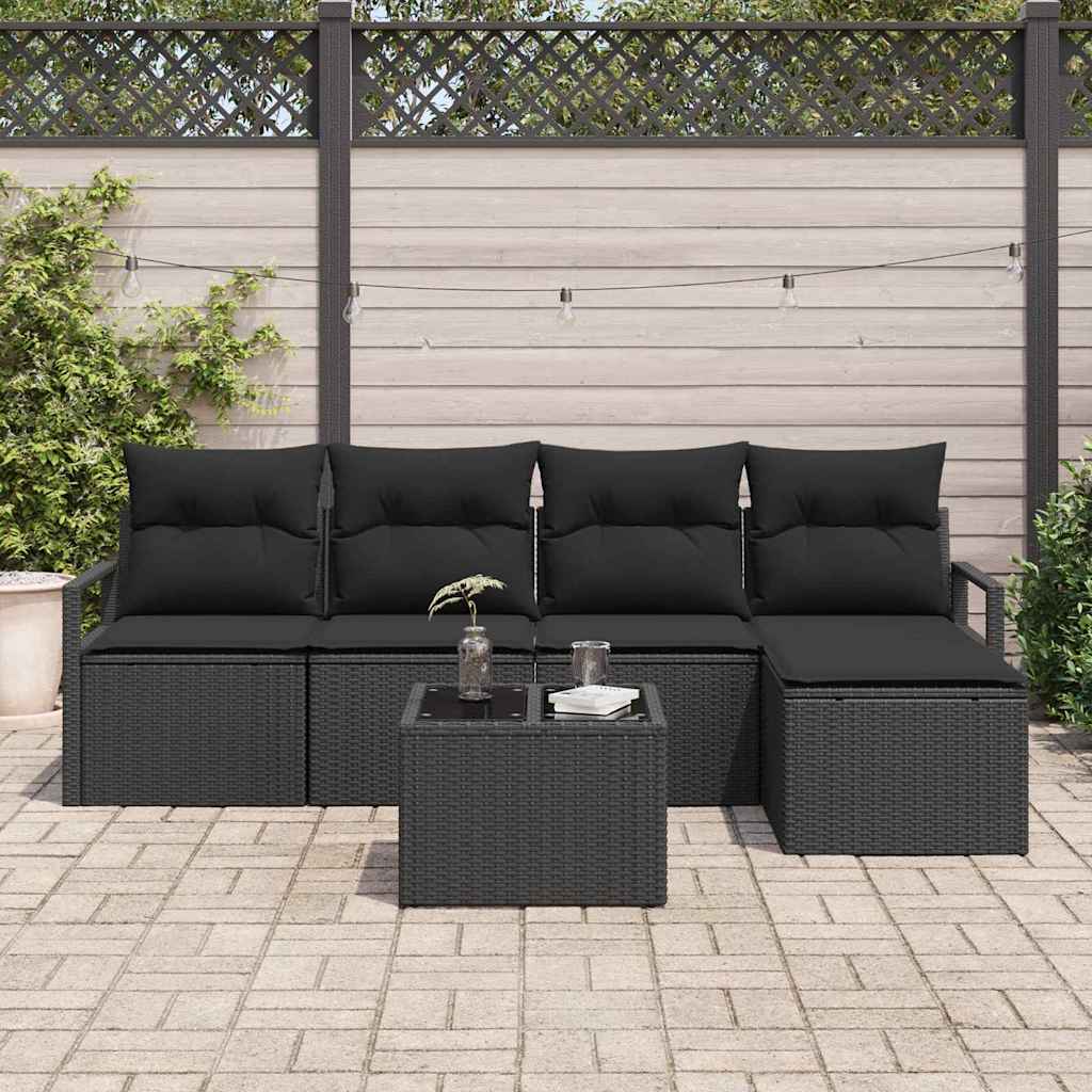 Sofa Sæt 6 stk. Sort polyrattan