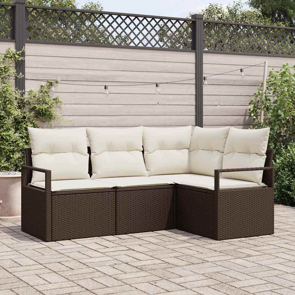 Sofa Sæt 4 stk. Brun og Creme polyrattan