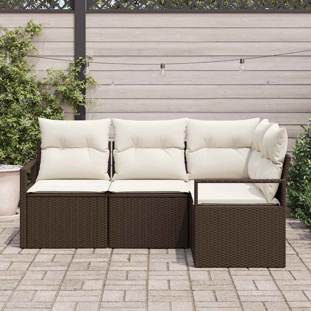 Sofa Sæt 4 stk. Brun og Creme polyrattan