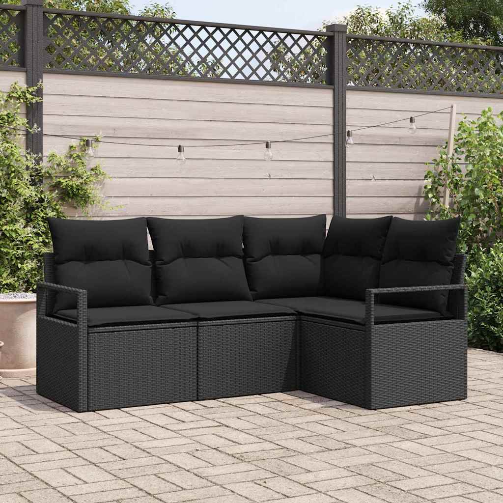Sofa Sæt 4 stk. Sort polyrattan