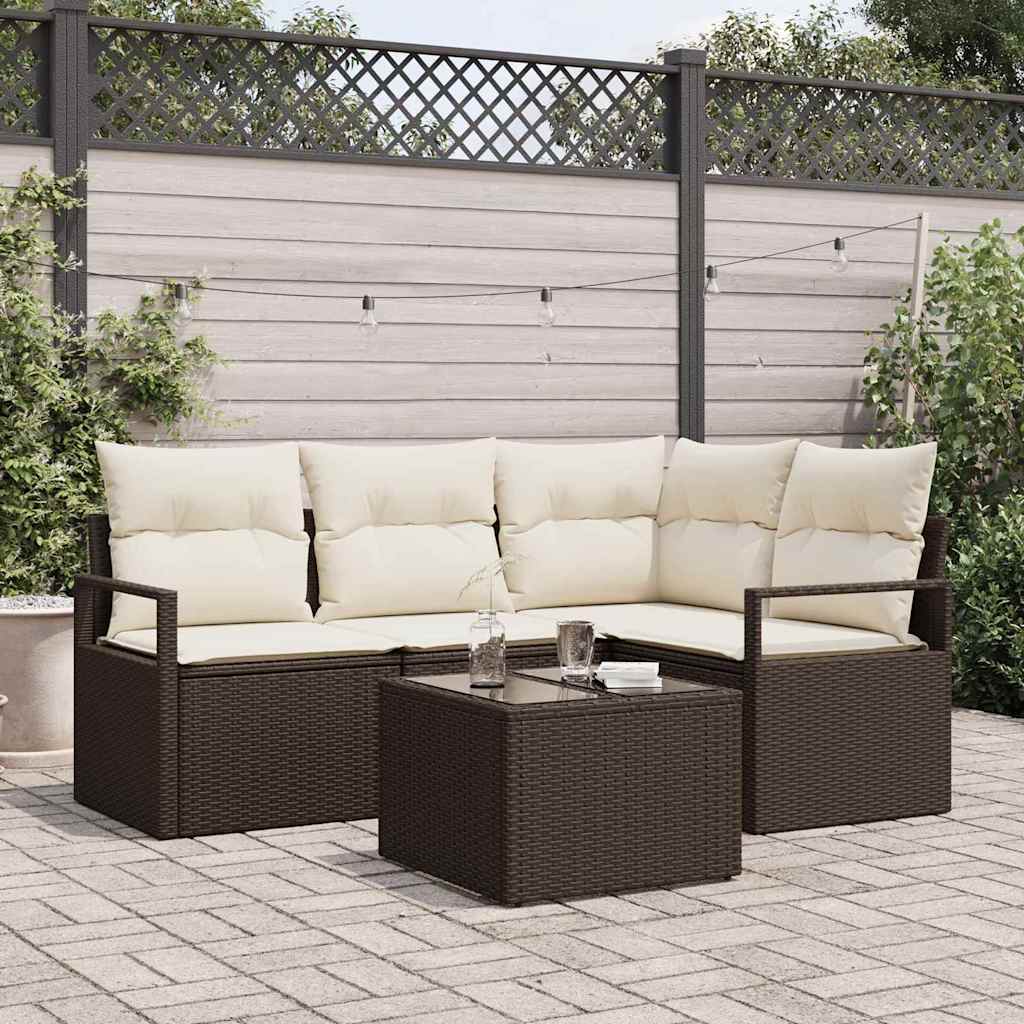 Sofa Sæt 5 stk. Brun og Creme polyrattan