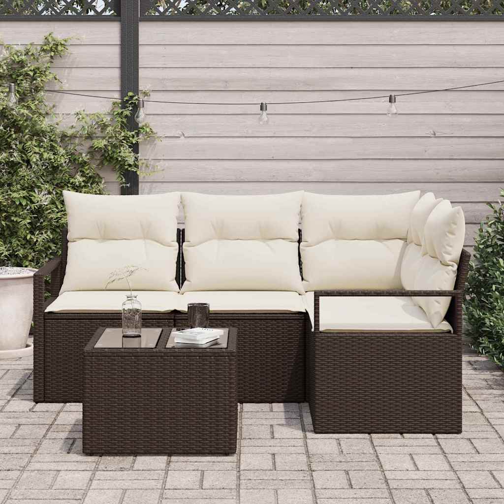 Sofa Sæt 5 stk. Brun og Creme polyrattan