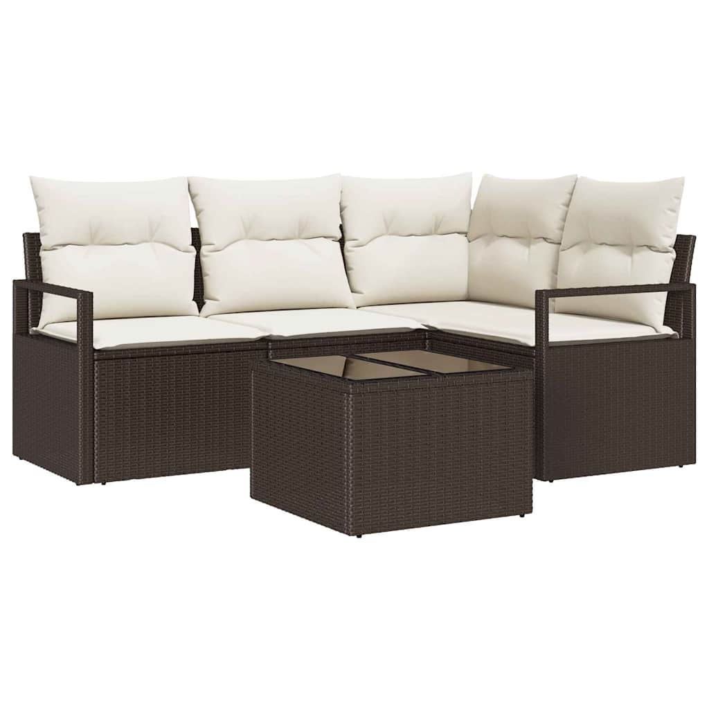 Sofa Sæt 5 stk. Brun og Creme polyrattan