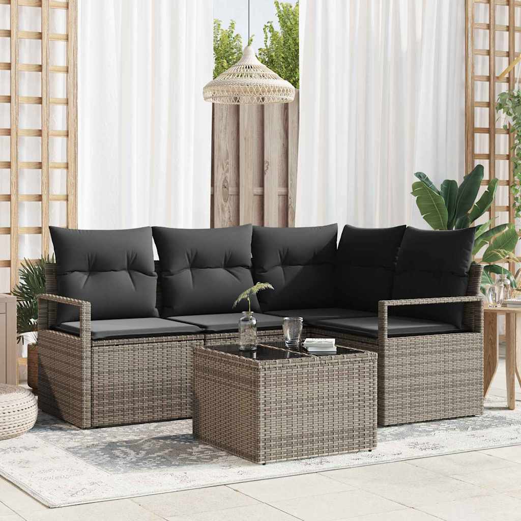 Sofa Sæt 5 stk. Lysegrå polyrattan