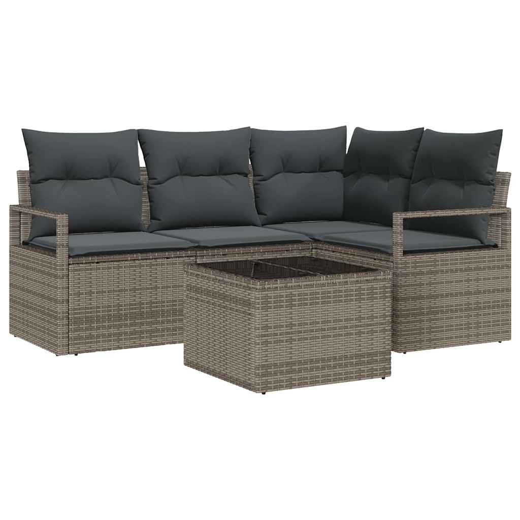 Sofa Sæt 5 stk. Lysegrå polyrattan