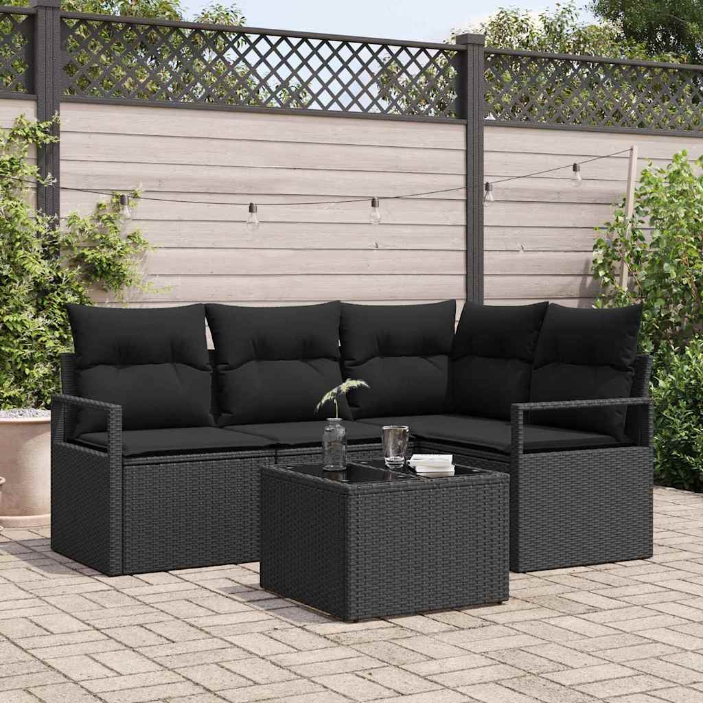 Sofa Sæt 5 stk. Sort polyrattan
