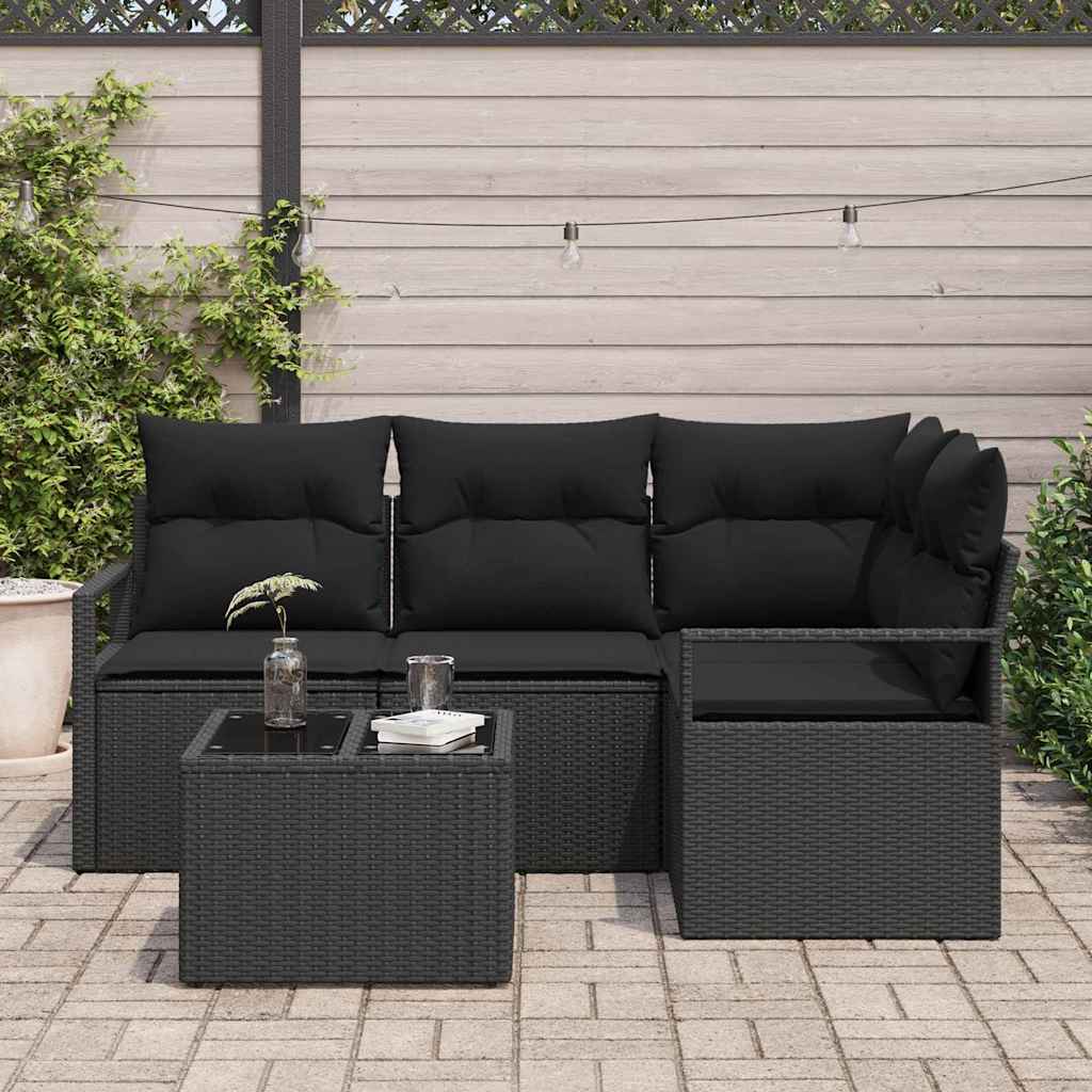 Sofa Sæt 5 stk. Sort polyrattan