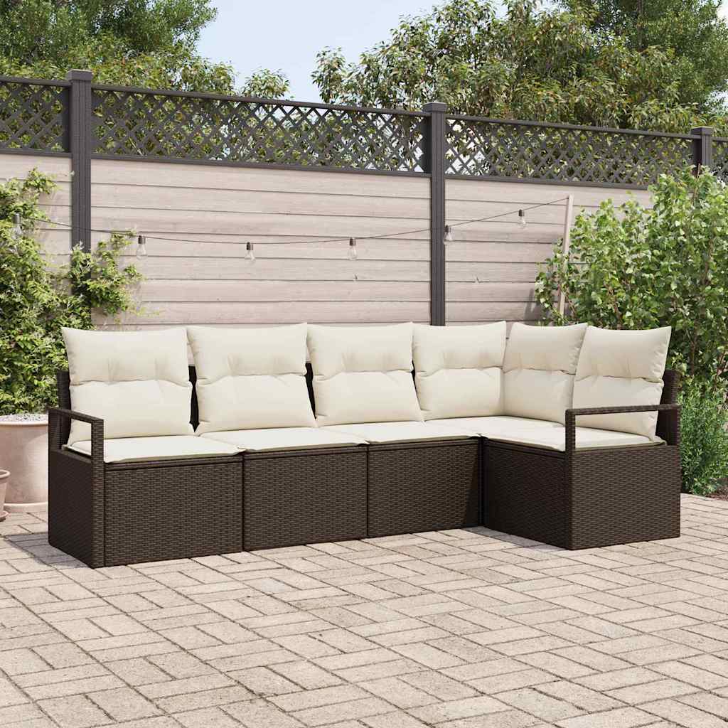 Havesofa Sæt 5 stk. Brun og hvid polyrattan