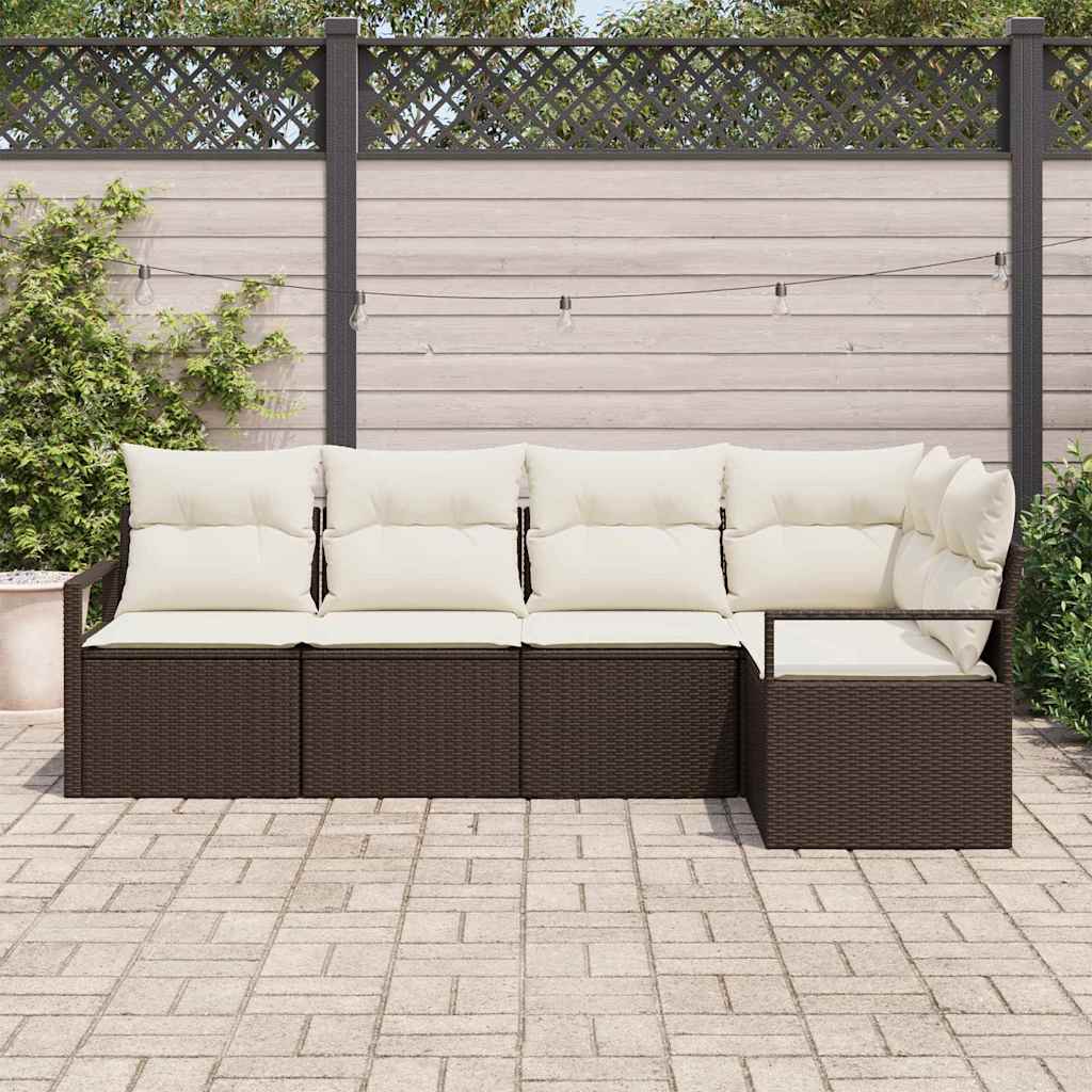 Havesofa Sæt 5 stk. Brun og hvid polyrattan
