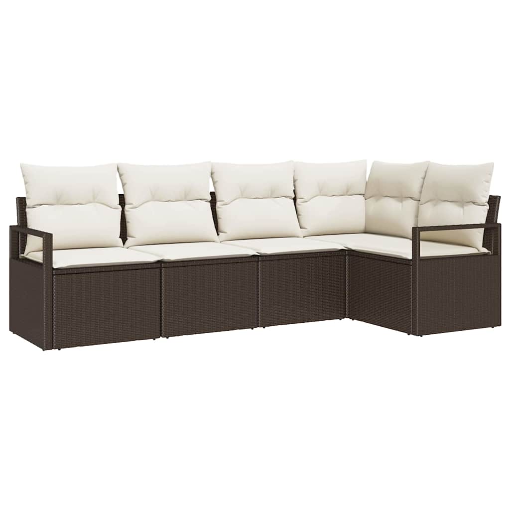 Havesofa Sæt 5 stk. Brun og hvid polyrattan