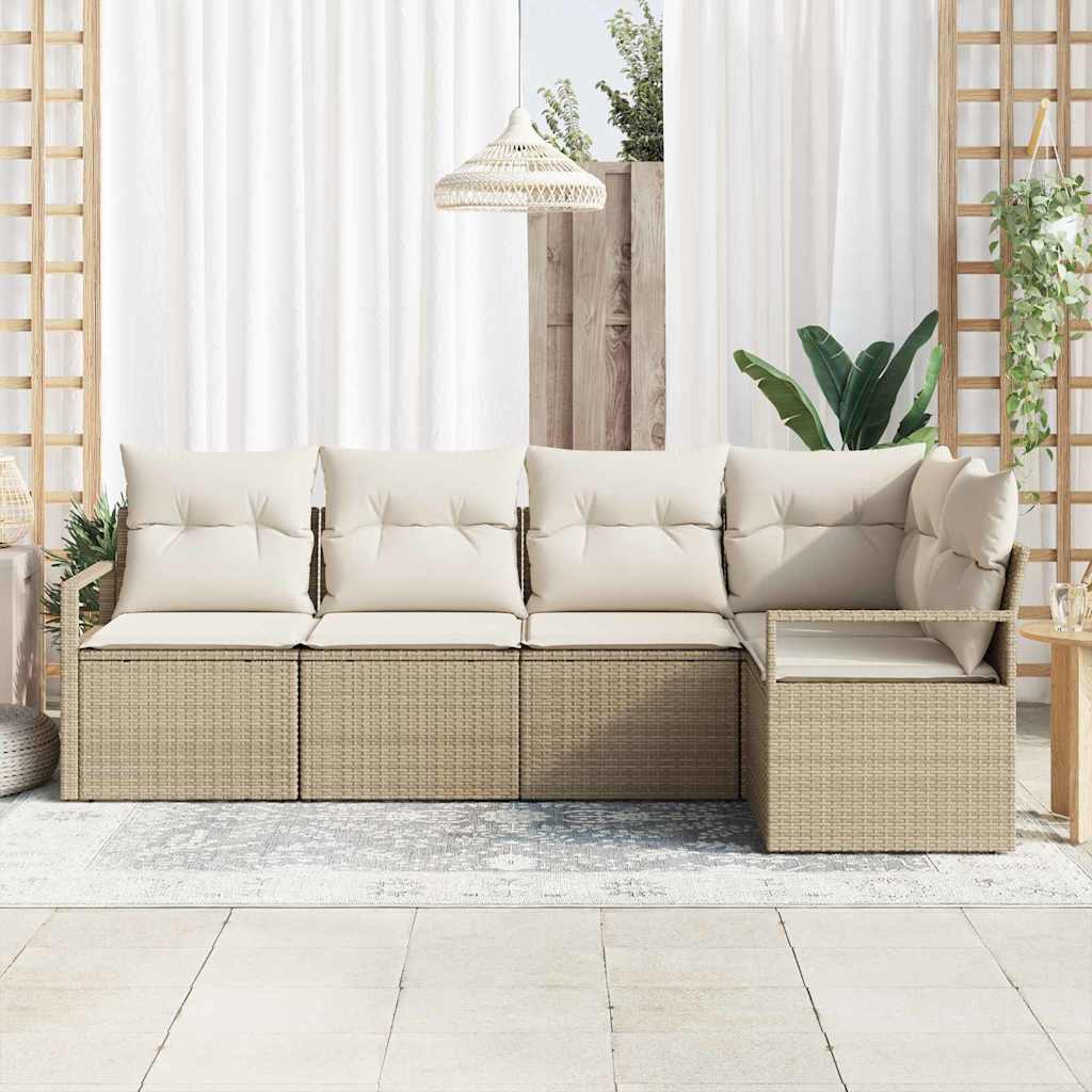 Havesofa Sæt 5 stk. Beige og hvid polyrattan