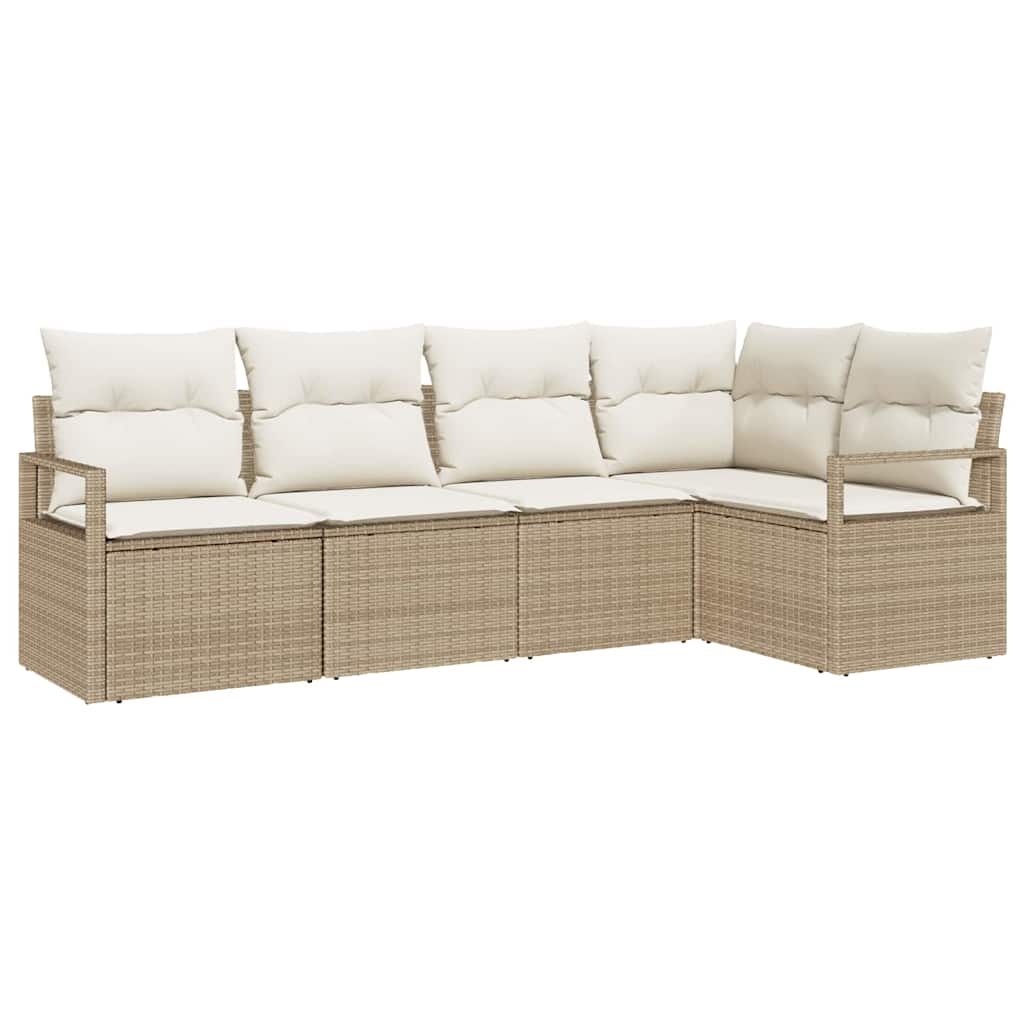 Havesofa Sæt 5 stk. Beige og hvid polyrattan