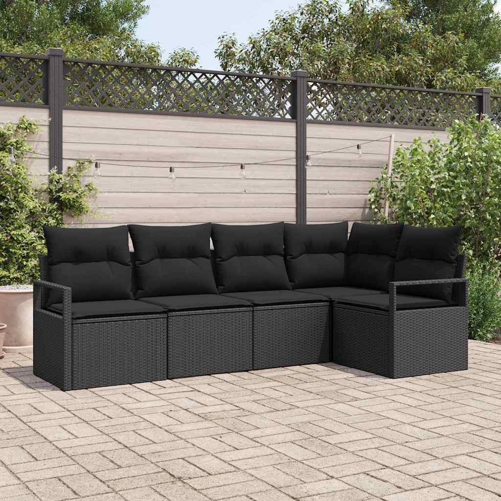 Havesofa Sæt 5 stk. Sort polyrattan
