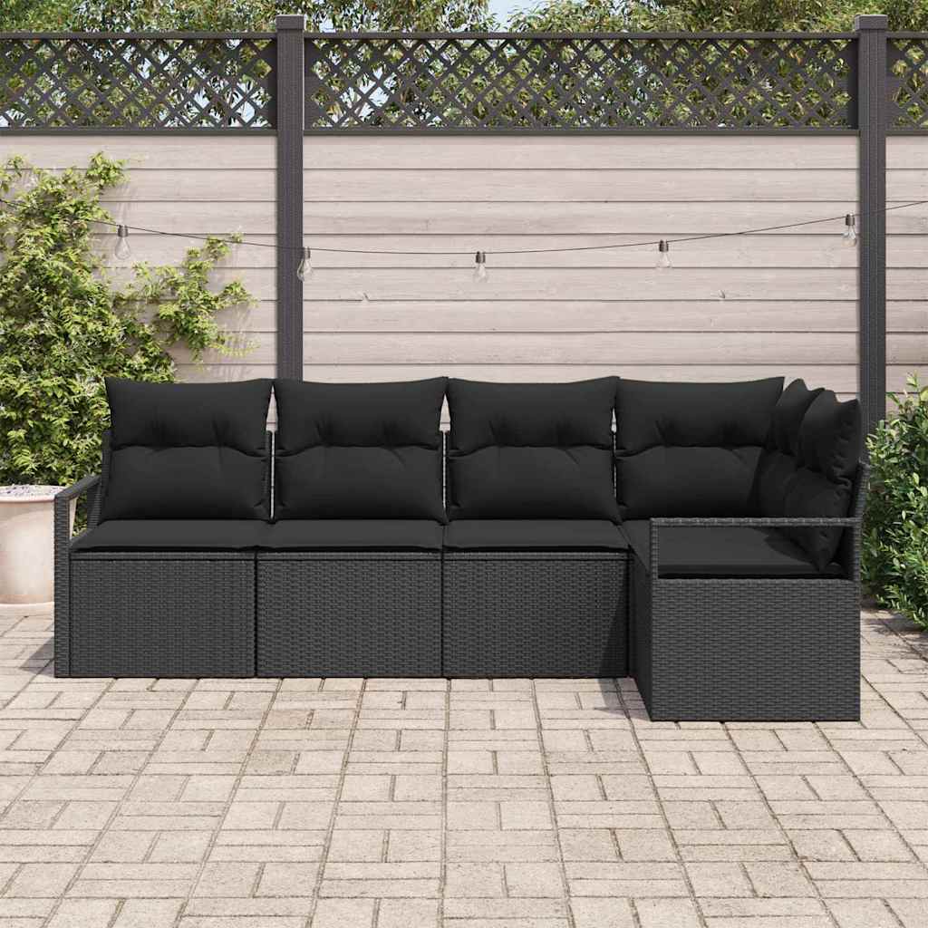 Havesofa Sæt 5 stk. Sort polyrattan