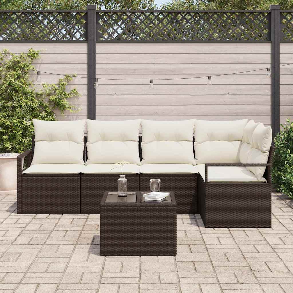 Havesofa Sæt 6 stk. Brun og Creme polyrattan