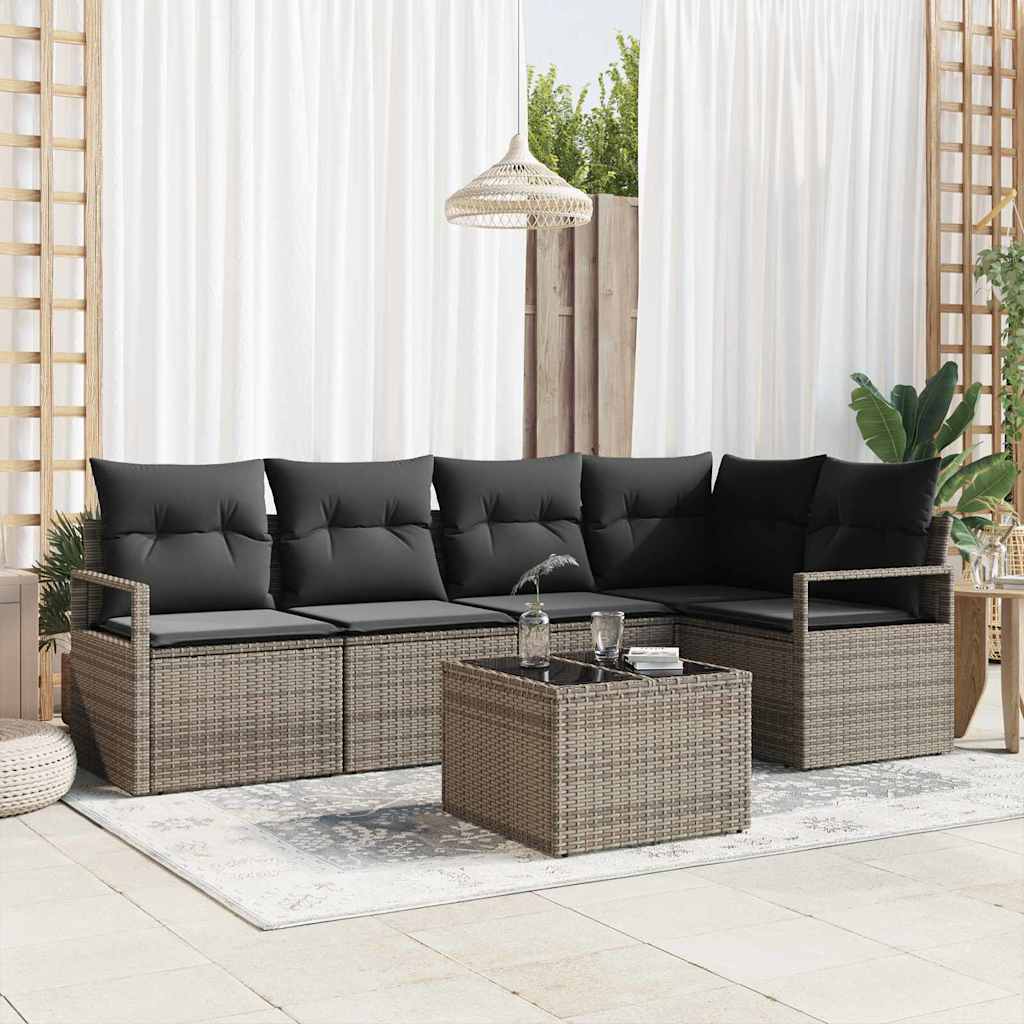 Havesofa Sæt 6 stk. Lysegrå polyrattan