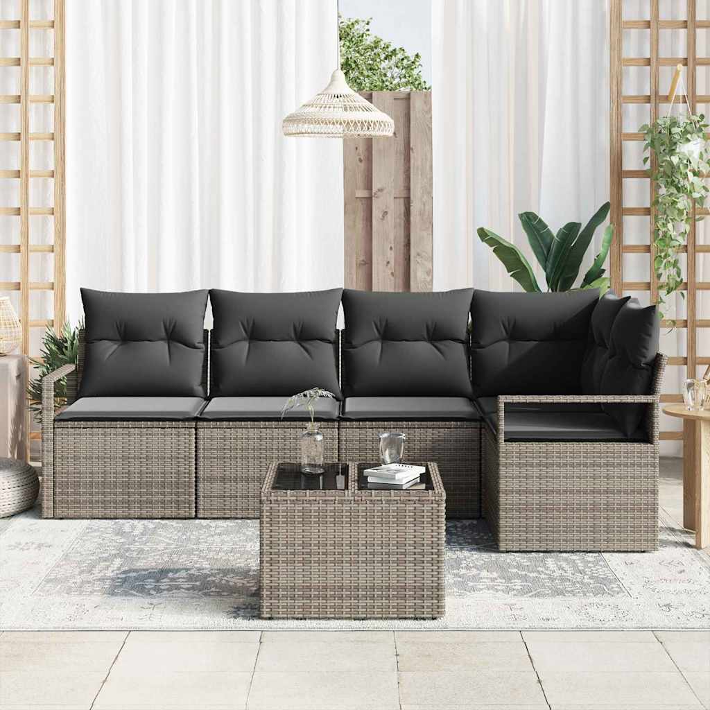 Havesofa Sæt 6 stk. Lysegrå polyrattan