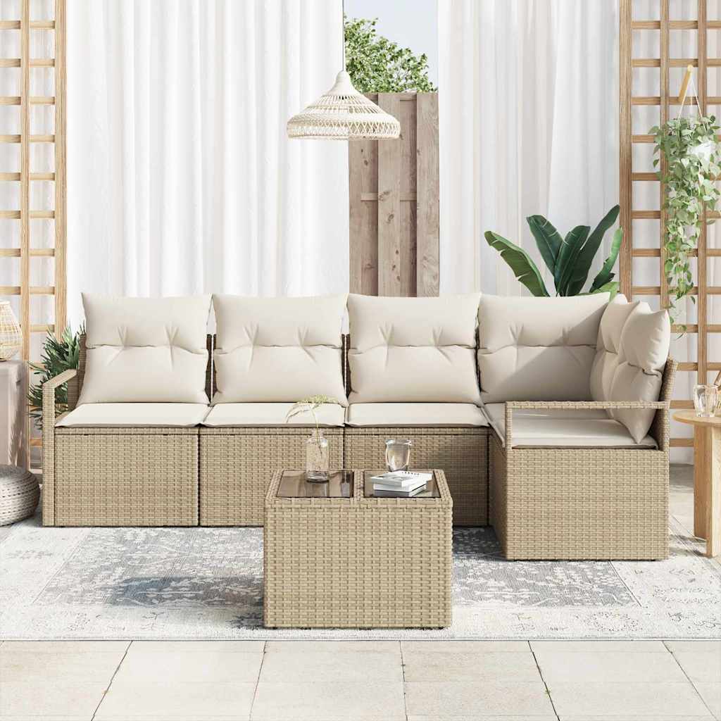 Havesofa Sæt 6 stk. Beige og creme polyrattan