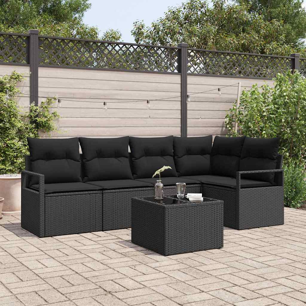 Havesofa Sæt 6 stk. Sort polyrattan
