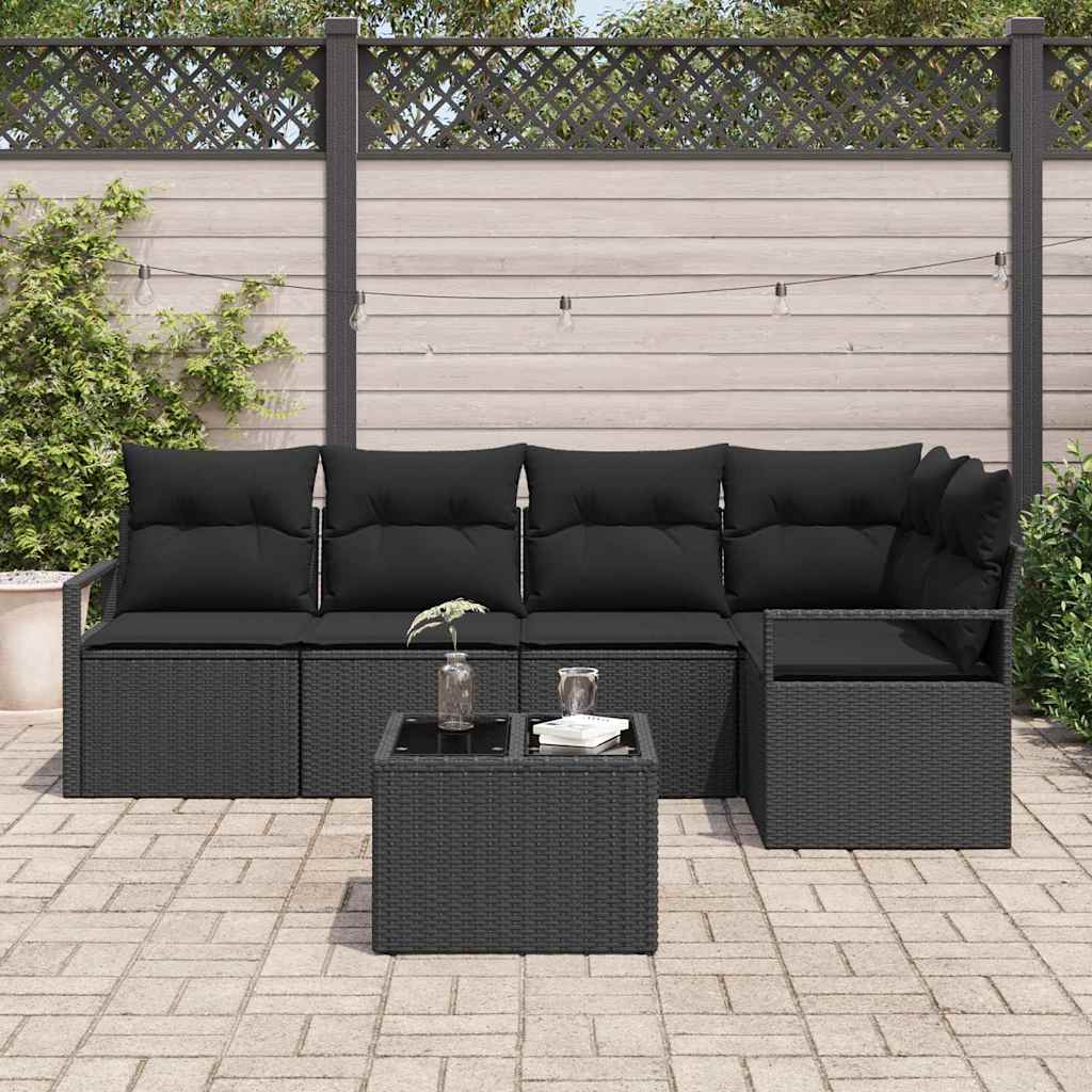 Havesofa Sæt 6 stk. Sort polyrattan