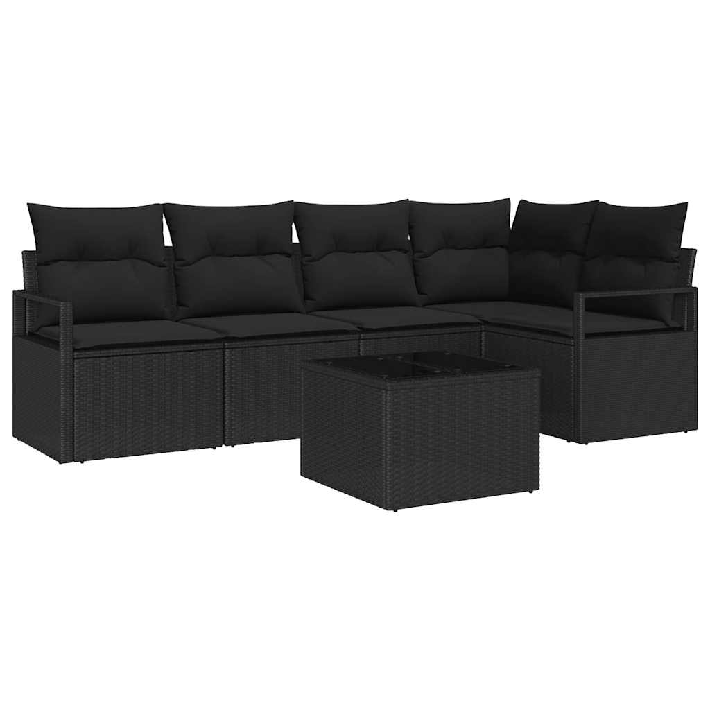 Havesofa Sæt 6 stk. Sort polyrattan
