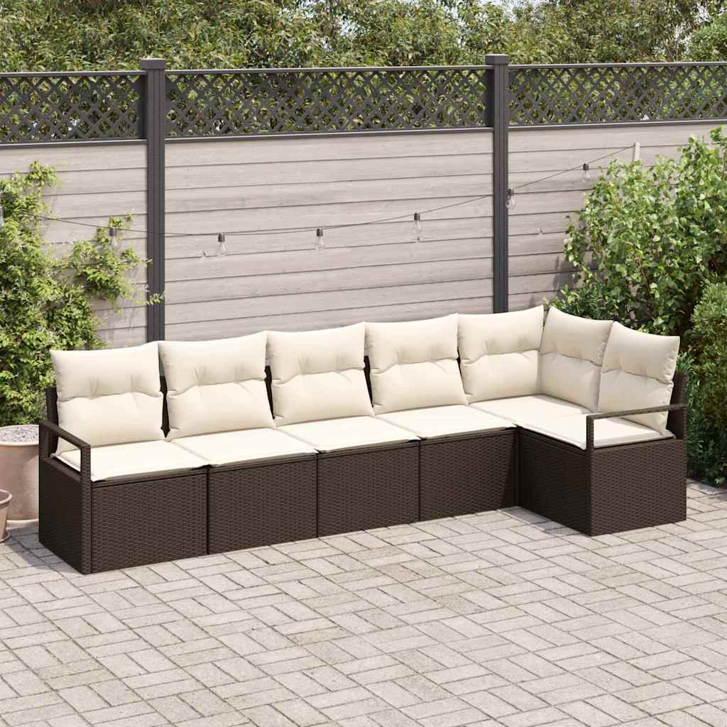 Havesofa Sæt 6 stk. Brun og hvid polyrattan