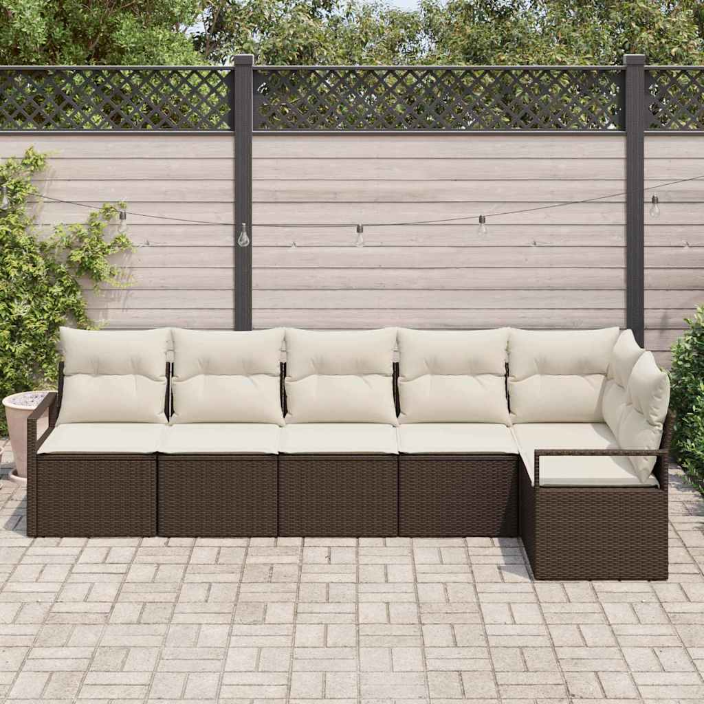 Havesofa Sæt 6 stk. Brun og hvid polyrattan
