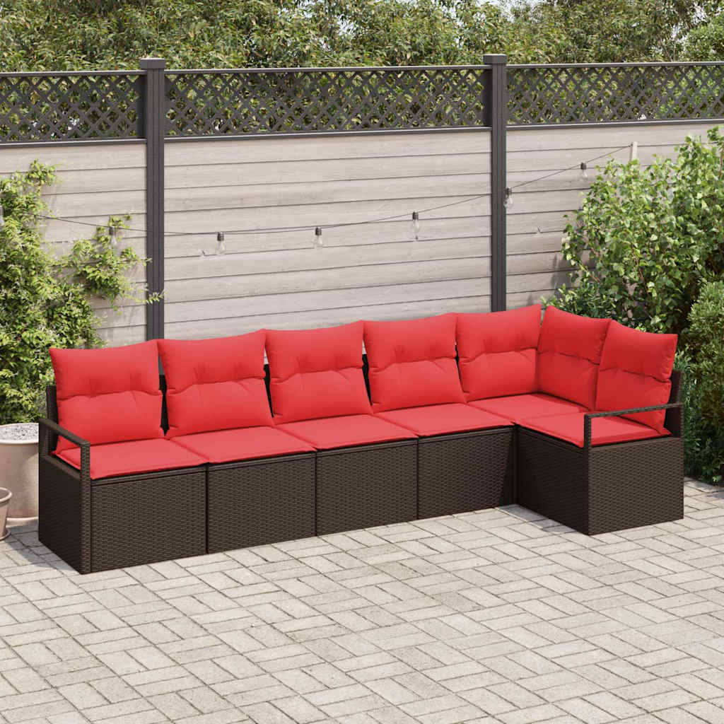 Havesofa Sæt 6 stk. Brun og Rød polyrattan