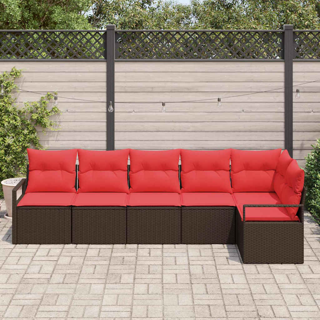 Havesofa Sæt 6 stk. Brun og Rød polyrattan
