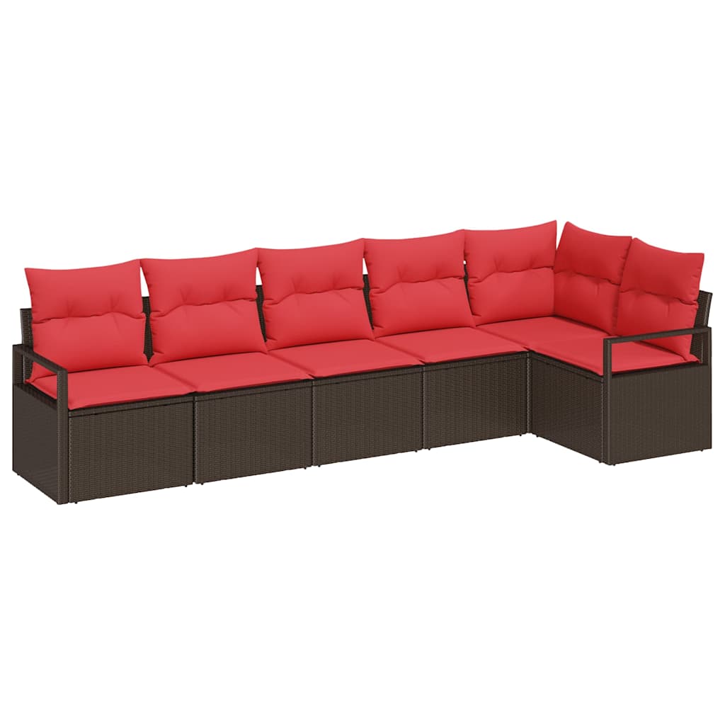 Havesofa Sæt 6 stk. Brun og Rød polyrattan