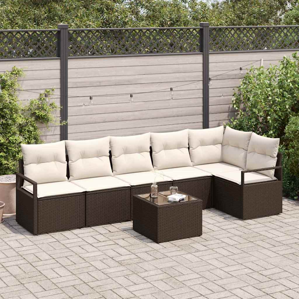 Havesofa Sæt 7 stk. Brun og Creme polyrattan