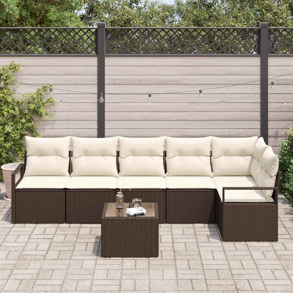 Havesofa Sæt 7 stk. Brun og Creme polyrattan