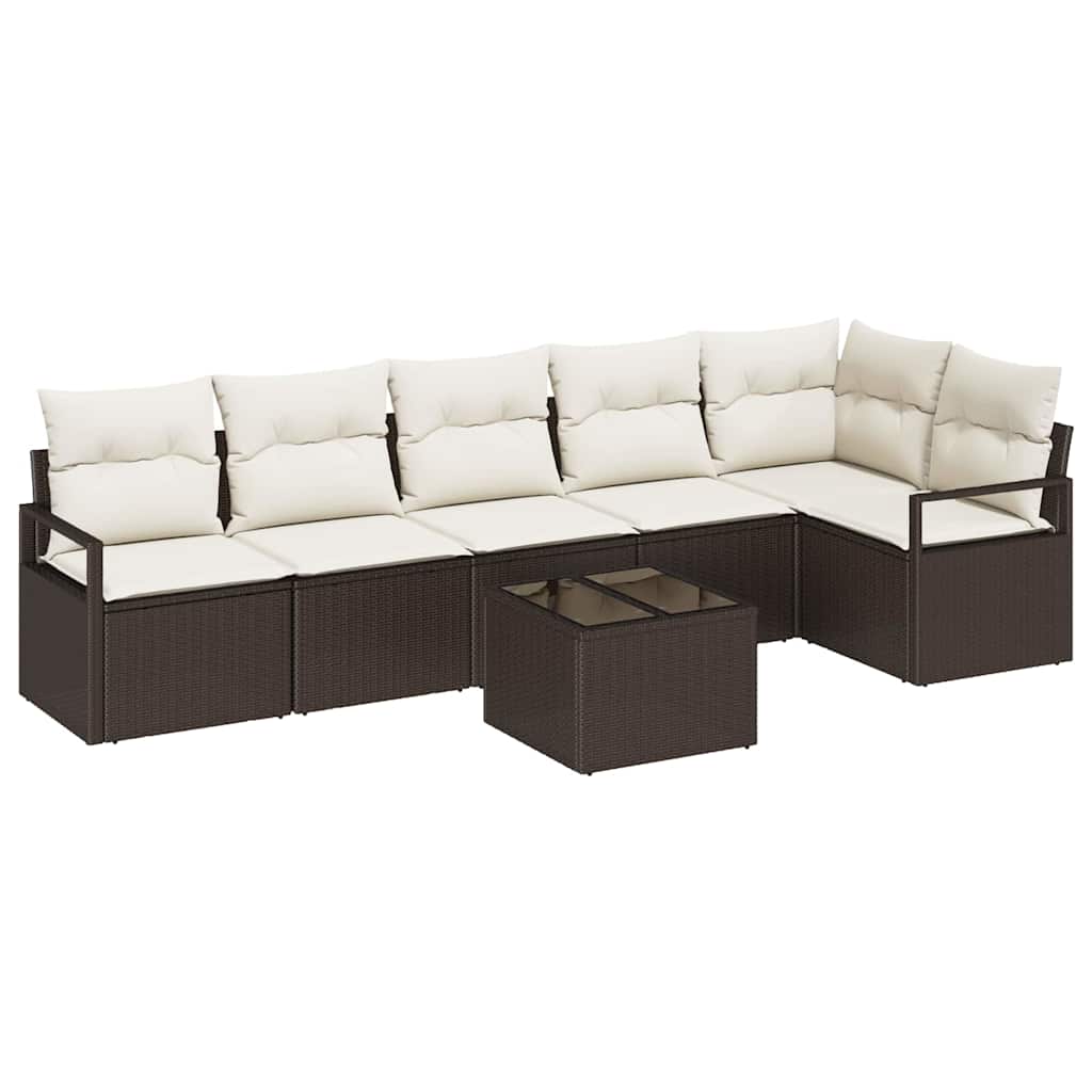 Havesofa Sæt 7 stk. Brun og Creme polyrattan