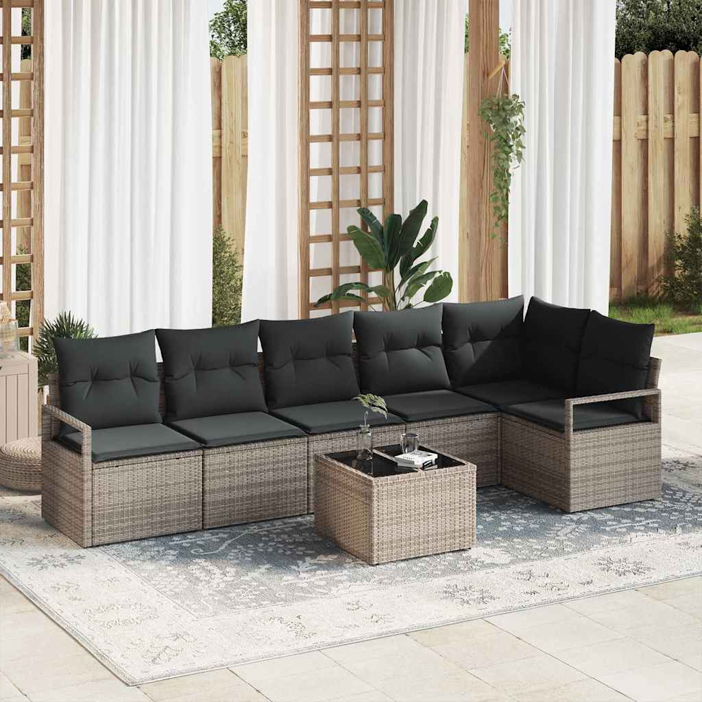 Havesofa Sæt 7 stk. Lysegrå polyrattan