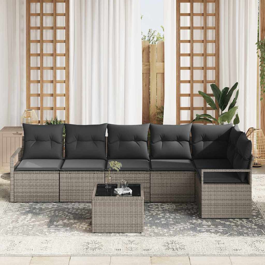 Havesofa Sæt 7 stk. Lysegrå polyrattan