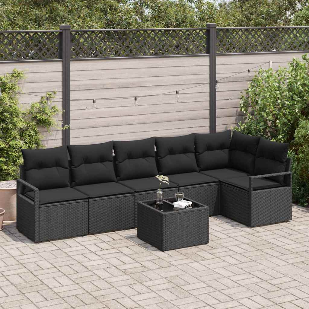 Havesofa Sæt 7 stk. Sort polyrattan