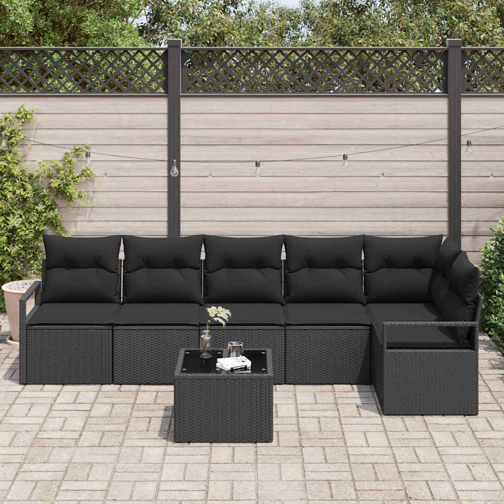 Havesofa Sæt 7 stk. Sort polyrattan