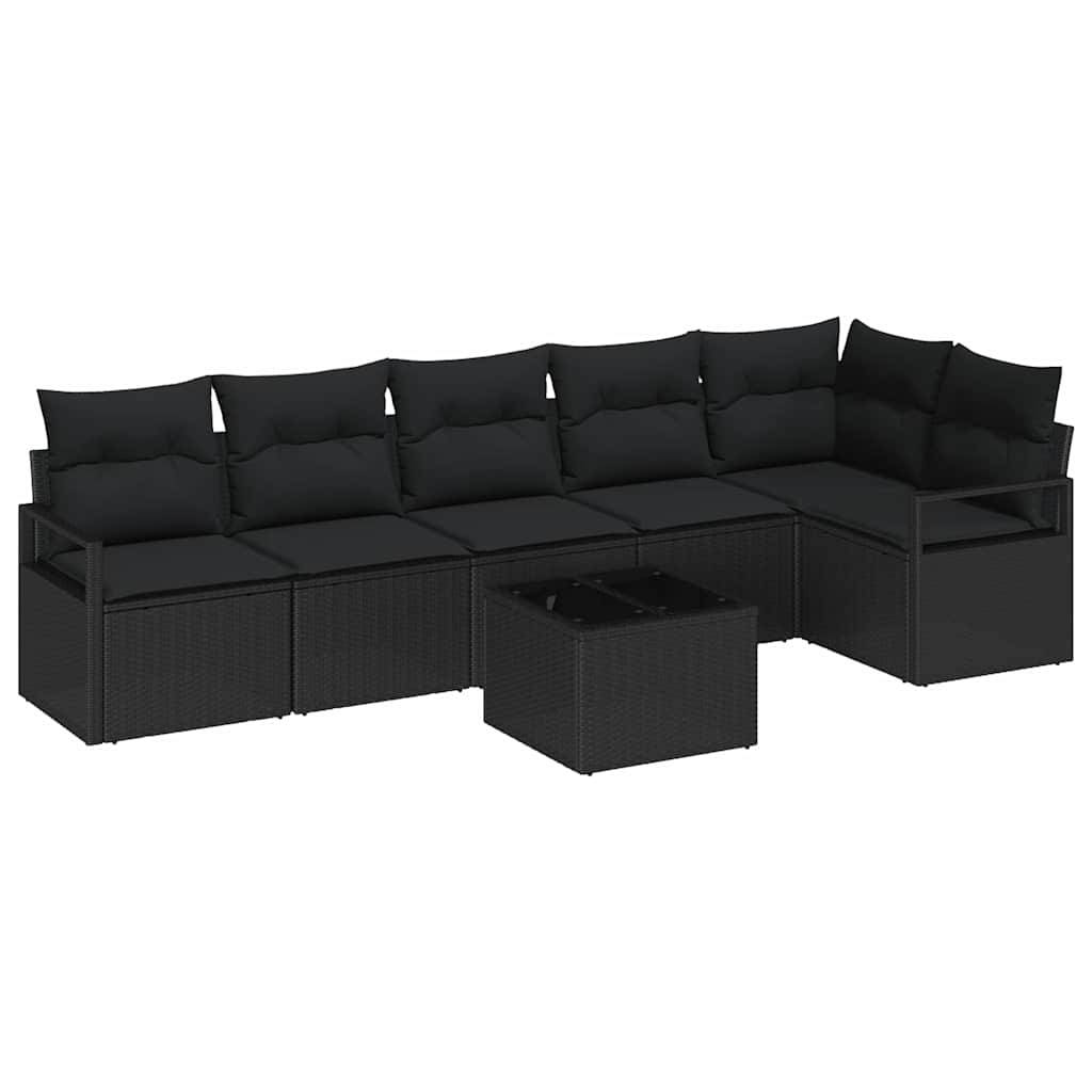 Havesofa Sæt 7 stk. Sort polyrattan